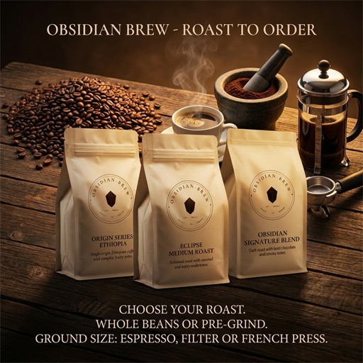 Obsidian Brew coffee display ad