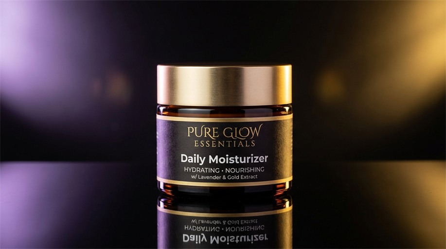 Pure Glow daily moisturizer jar on a lit backdrop